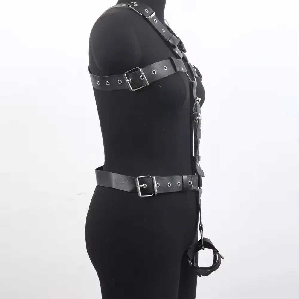 Thin black imitation leather waist belt with a patent finish and pin buckle closure.