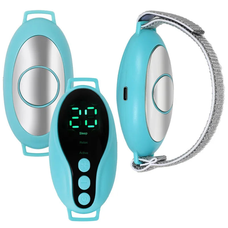 White or blue USB sleep monitor with compact 80×40×20mm dimensions and adjustable wind speed settings