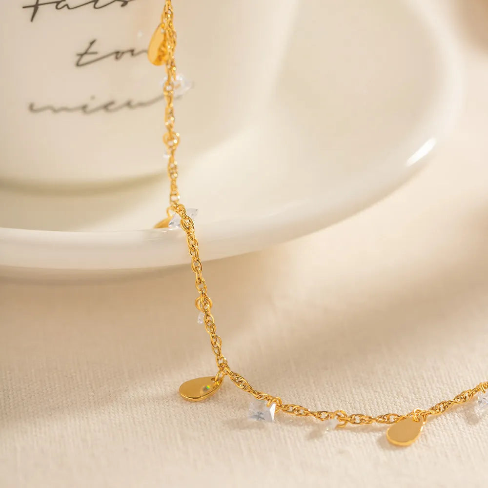 Women's stainless steel geometric water drop tassel anklet in JDAW2303012 colour