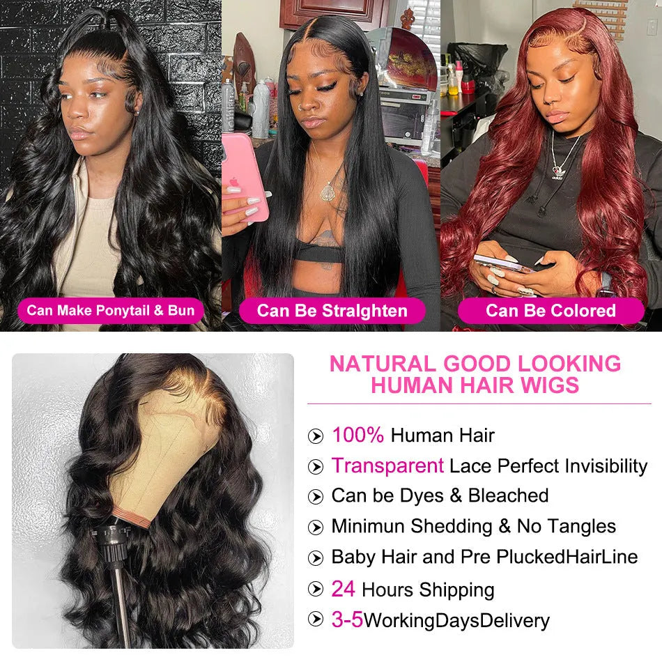 Black synthetic front lace wig with long curly hair and side bangs on display