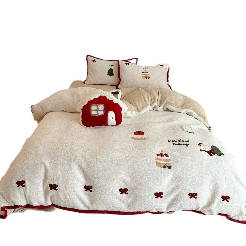 Girl's winter Christmas cartoon bedding four-piece set with Xuefu Milk Pastry pattern