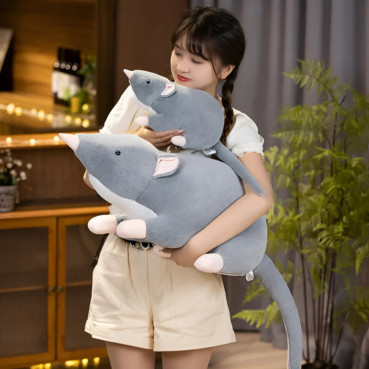 Cartoon mouse plush doll toy in 32cm, 50cm, and 100cm sizes for youth.