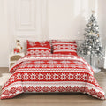 Winter Sleepers red Christmas pattern bed three-piece set with modern design on bed