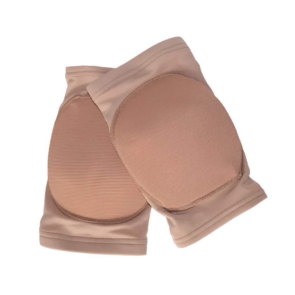 Ballet dance knee pads in skin colour and black options showing five size variations from XS to XL