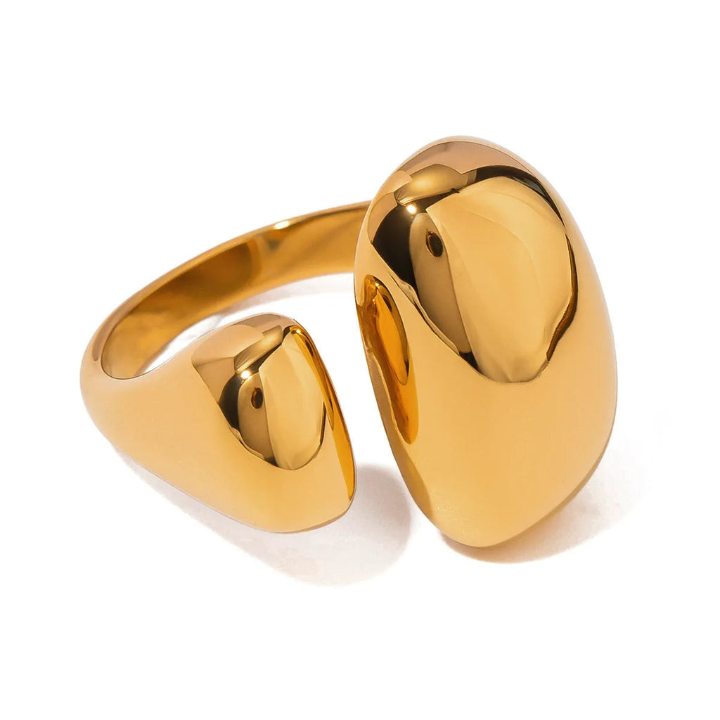 Women's stainless steel geometric open ring with exaggerated shape and electroplated finish