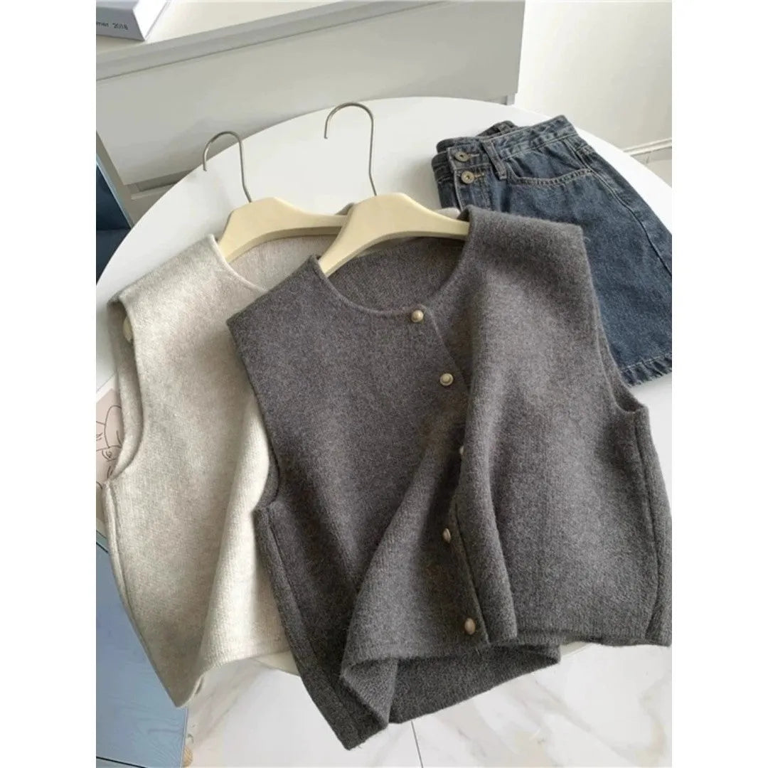 Polyester pullover vest in apricot colour with half sleeves for casual commute wear