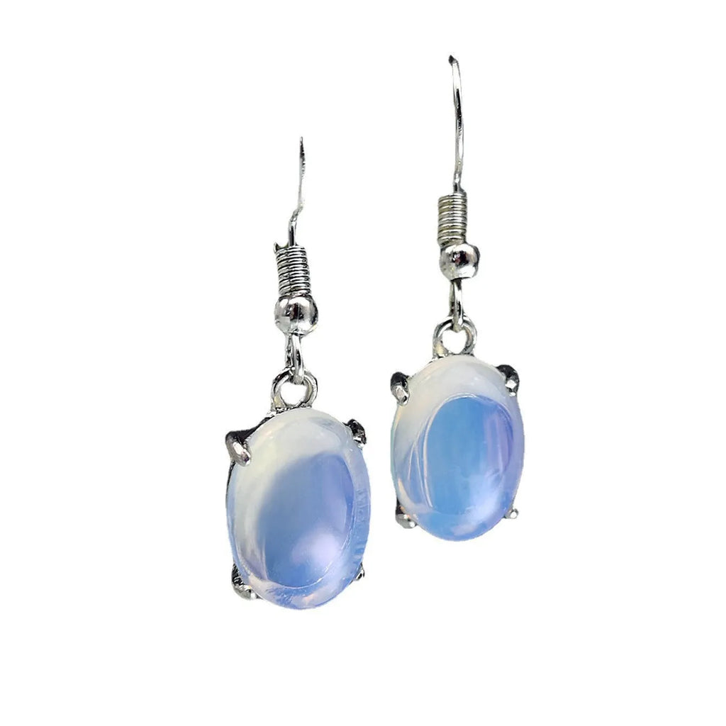 Moonlight opal drop earrings with retro cross design and ellipse detailing