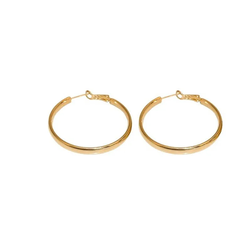 Gold and silver metal circle hoop earrings with 40mm diameter electroplated copper construction