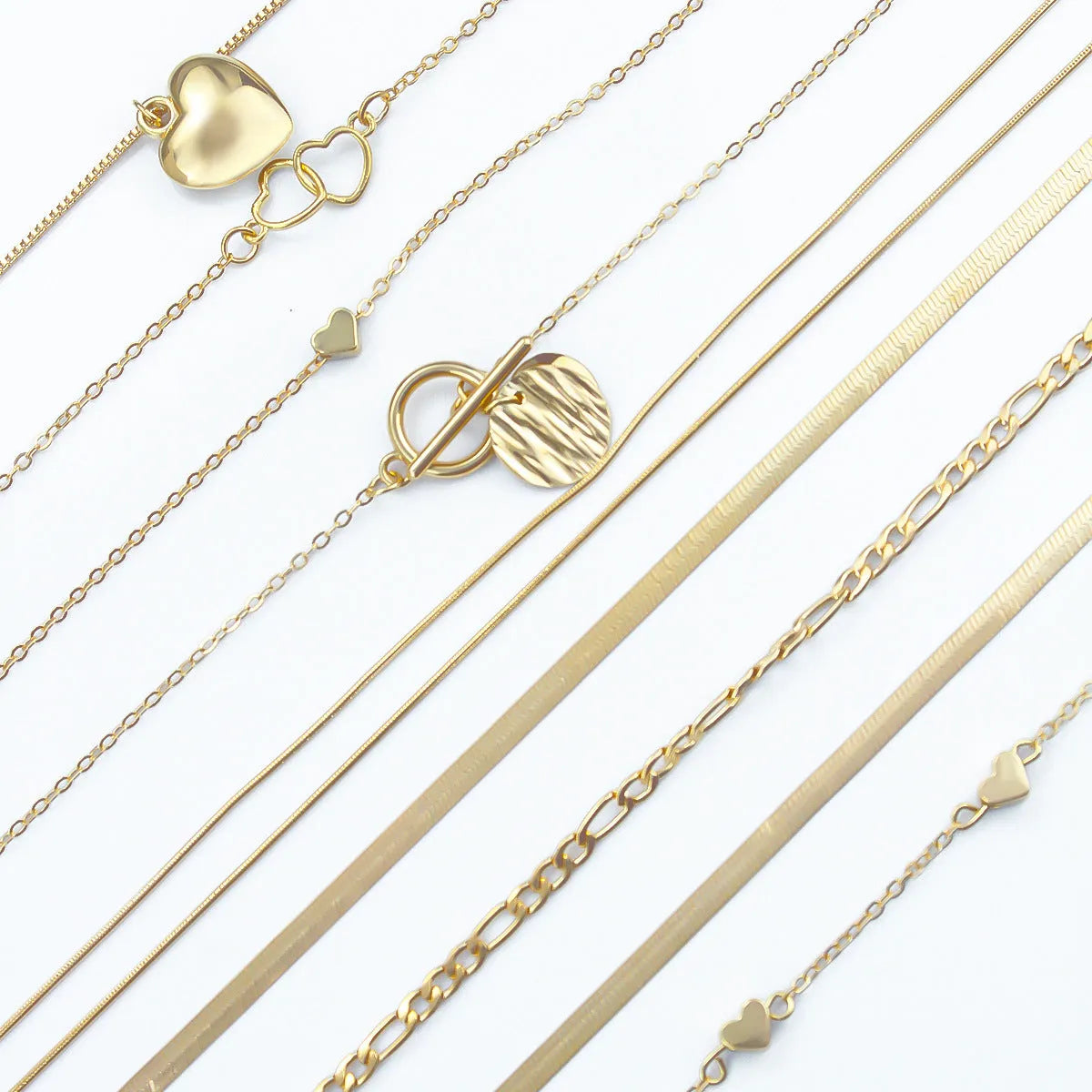 10-piece gold women's necklace set with alloy pendants on adjustable snake bones chain jewellery collection