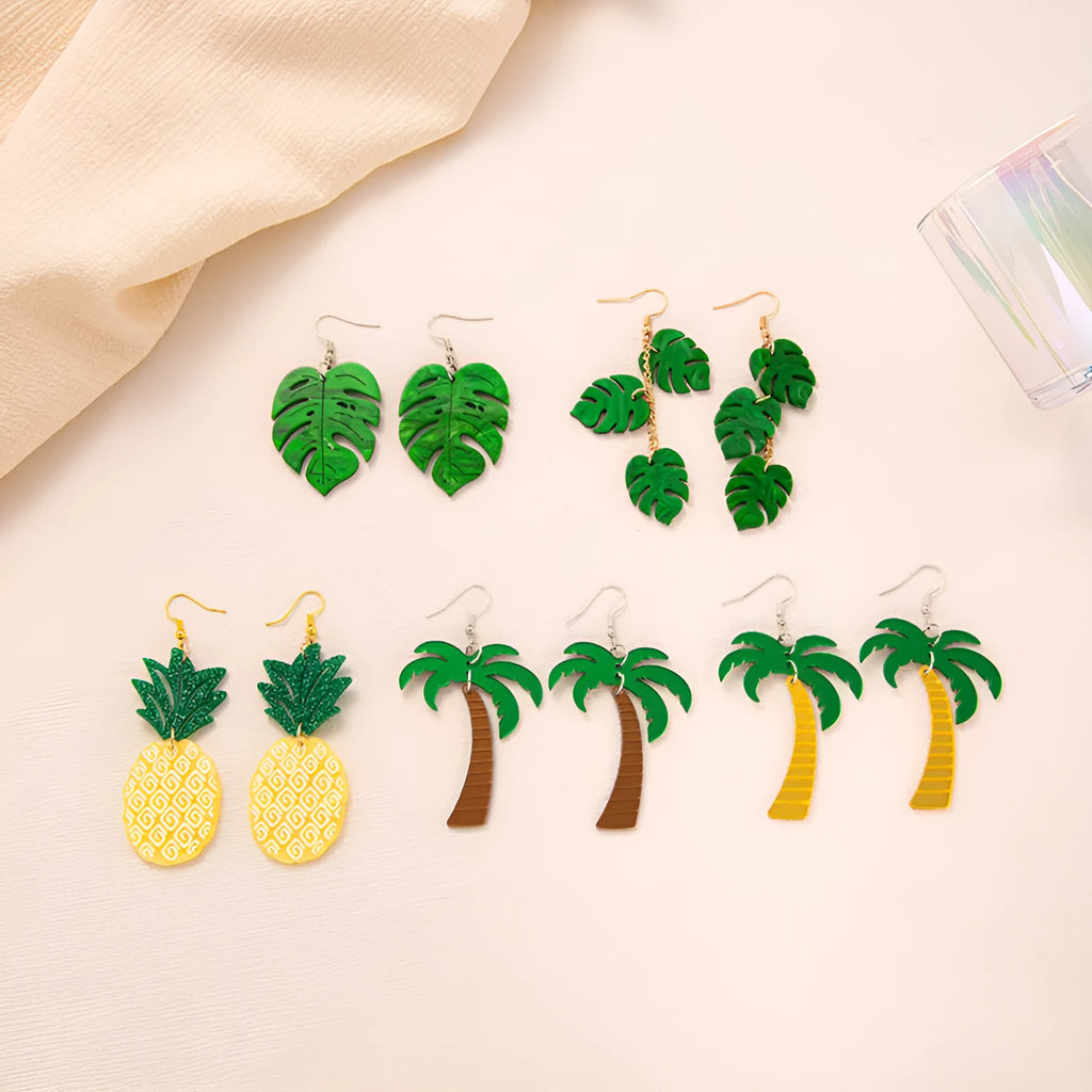 Drop shape acrylic ear hooks with coconut artocarpus design in one of five colour styles.