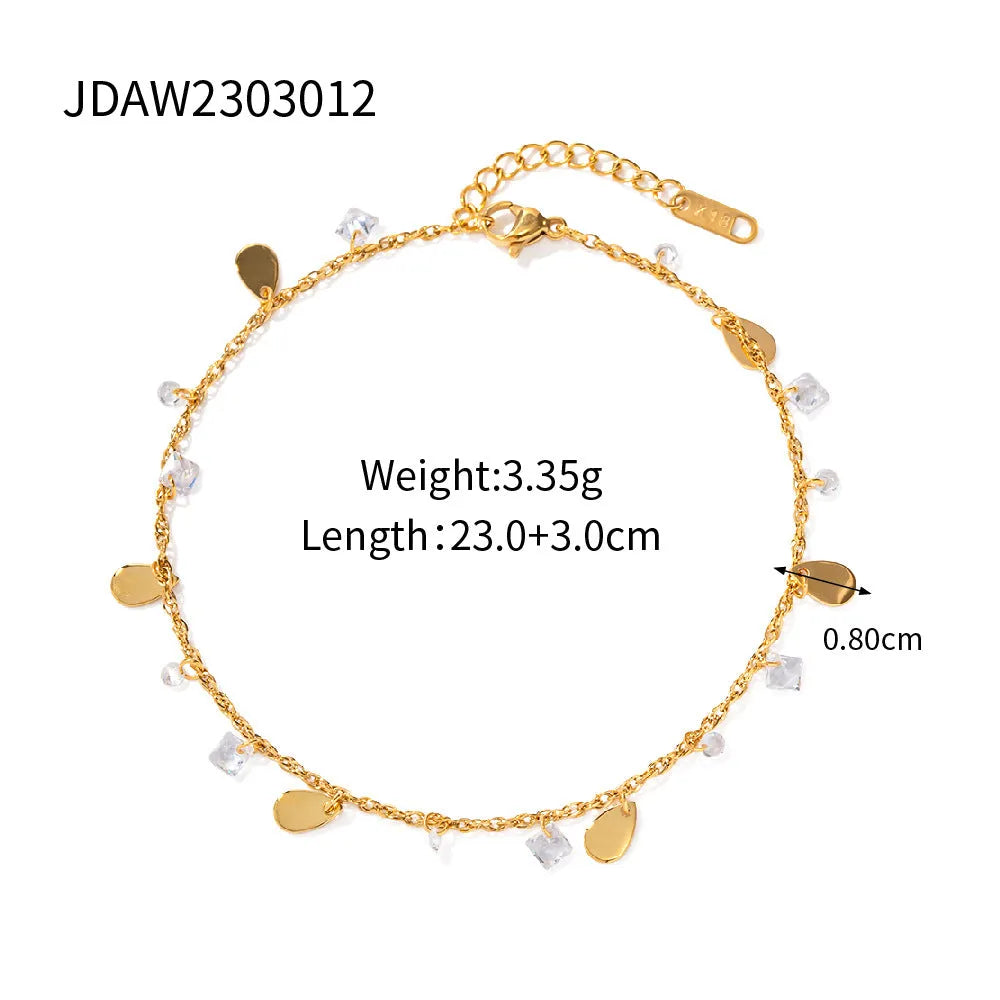 Women's stainless steel geometric water drop tassel anklet in JDAW2303012 colour