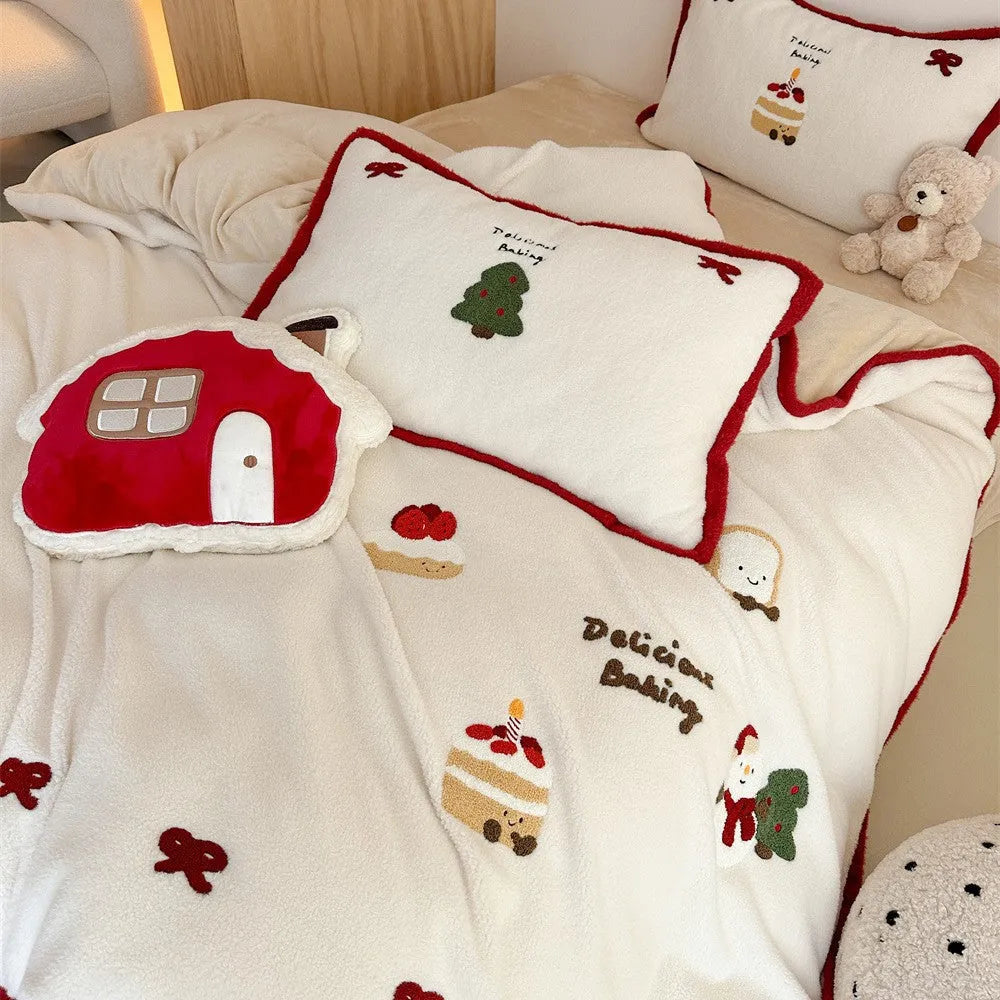 Girl's winter Christmas cartoon bedding four-piece set with Xuefu Milk Pastry pattern