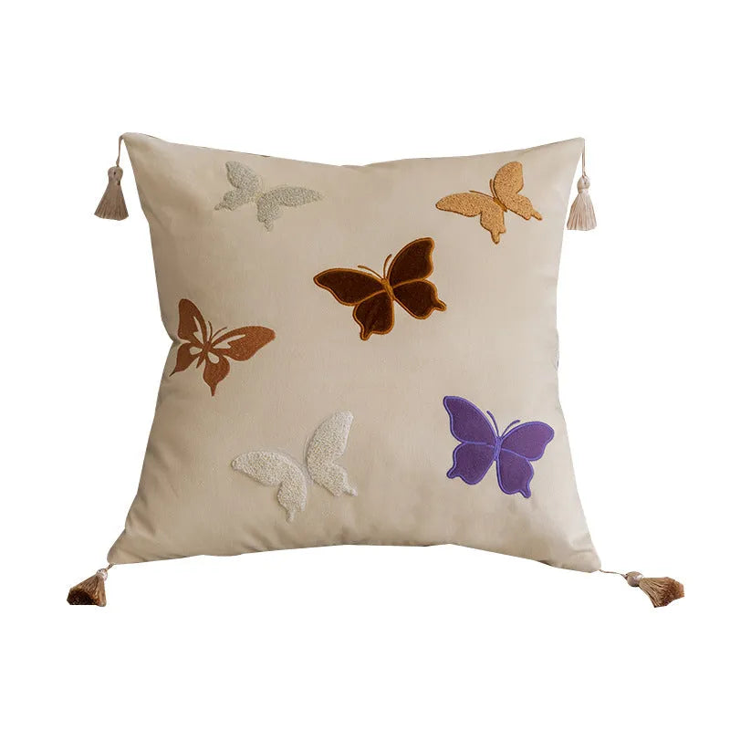 Chinese style butterfly embroidery on 45cm square couch pillow in beige, black or purple