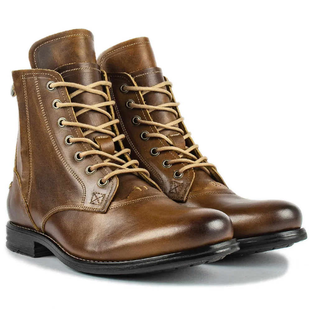 Men's black Knight Series leather ankle boots with a side zipper and low heel.