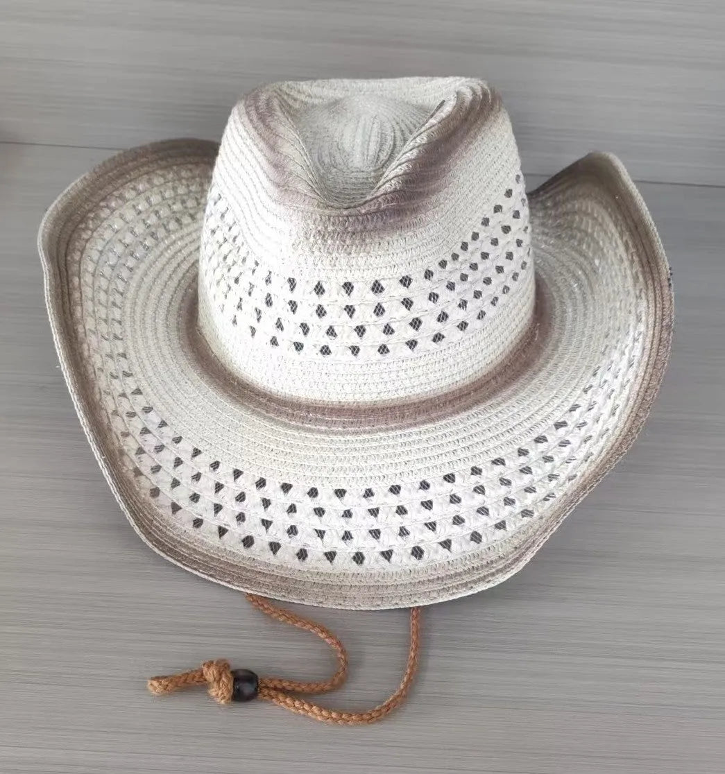Brown leather velvet Western cowboy hat with curved edge brim and conical crown