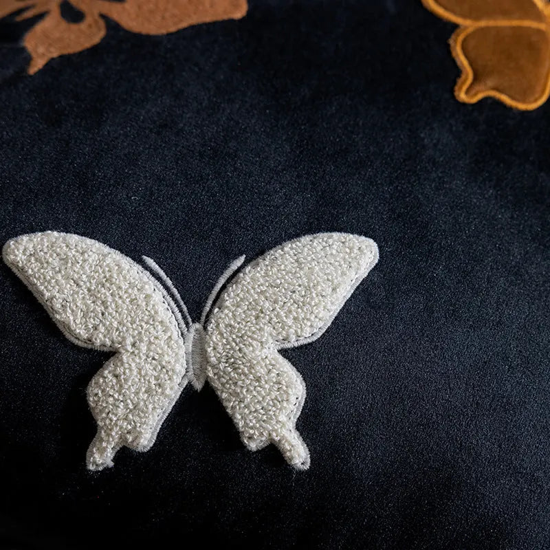 Chinese style butterfly embroidery on 45cm square couch pillow in beige, black or purple