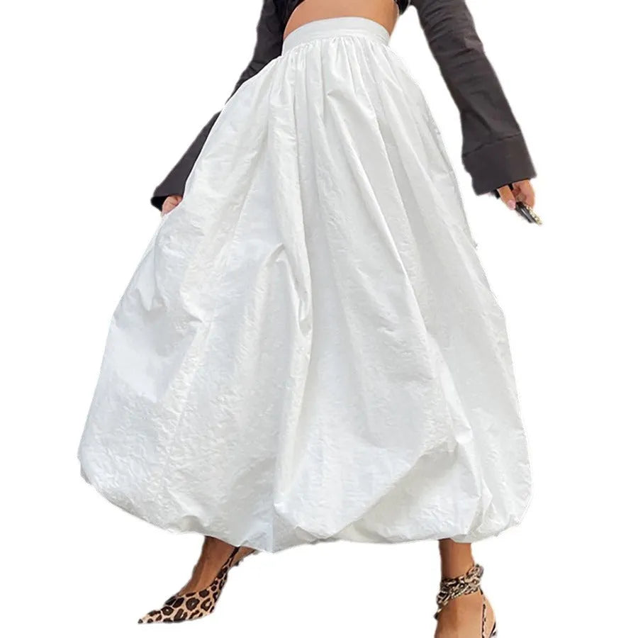 Women's solid colour long cotton skirt in black or white for casual commuting wear