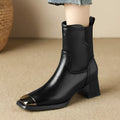Brown women's cowhide leather Martin ankle boots with a high heel and side zipper.
