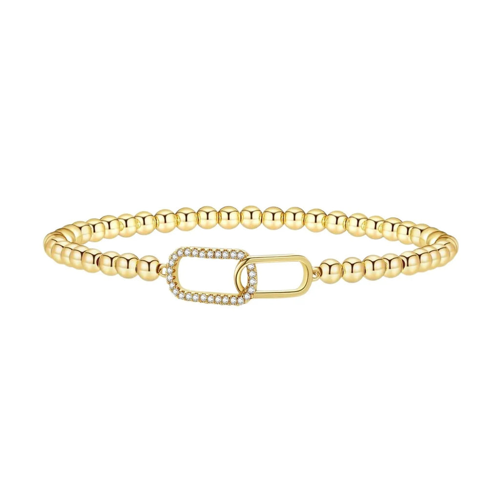 Adjustable stainless steel beaded bracelet with geometric round design in six electroplated colour options