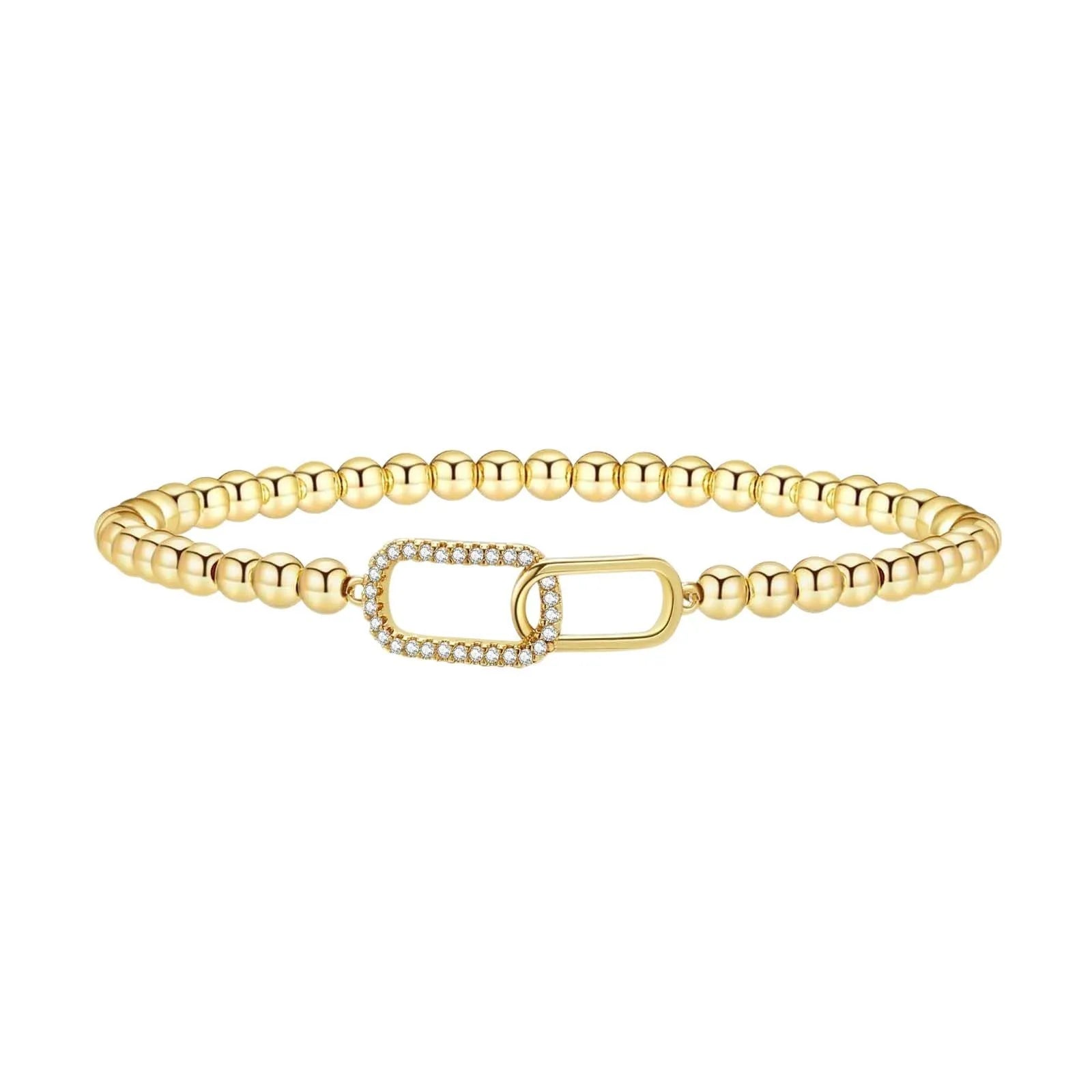Adjustable stainless steel beaded bracelet with geometric round design in six electroplated colour options