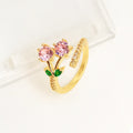 Copper open ring for women with micro inlaid leaf geometric design or solid pink finish.