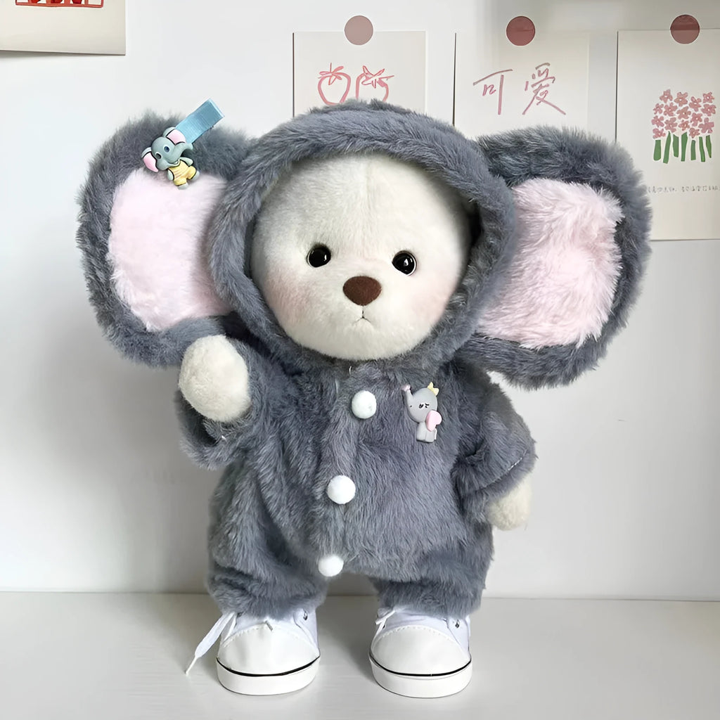 Grey elephant jumpsuit doll clothes for 30cm Lina bears in plush material