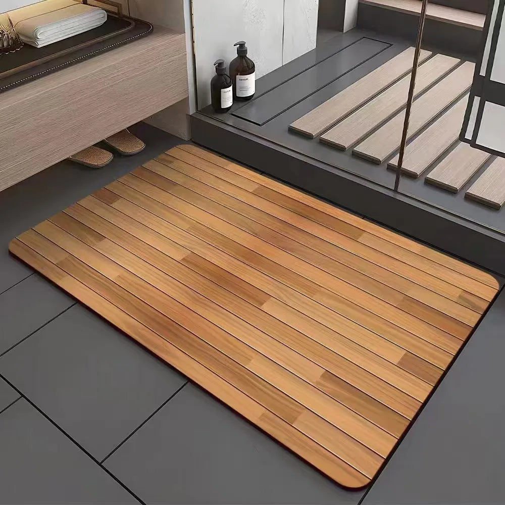 American wood grain diatom ooze bathroom floor mat with geometric pattern and non-slip surface