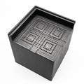 Four black plastic furniture foot mats for bed or sofa height adjustment.