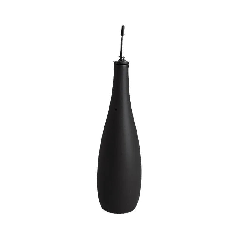 Ceramic oil pot with conical funnel and oil brush in black, coffee or white colour options
