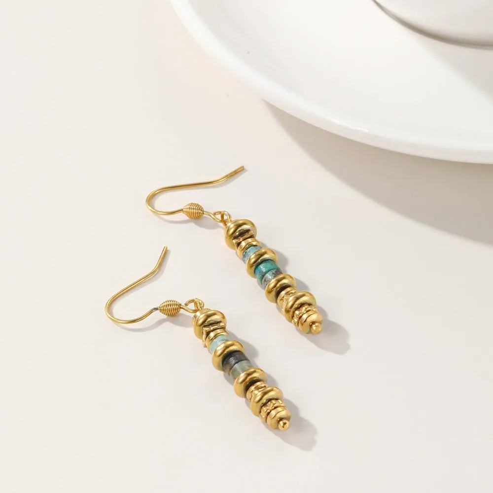 Geometric retro titanium steel dangle earrings with 18K gold-plated finish