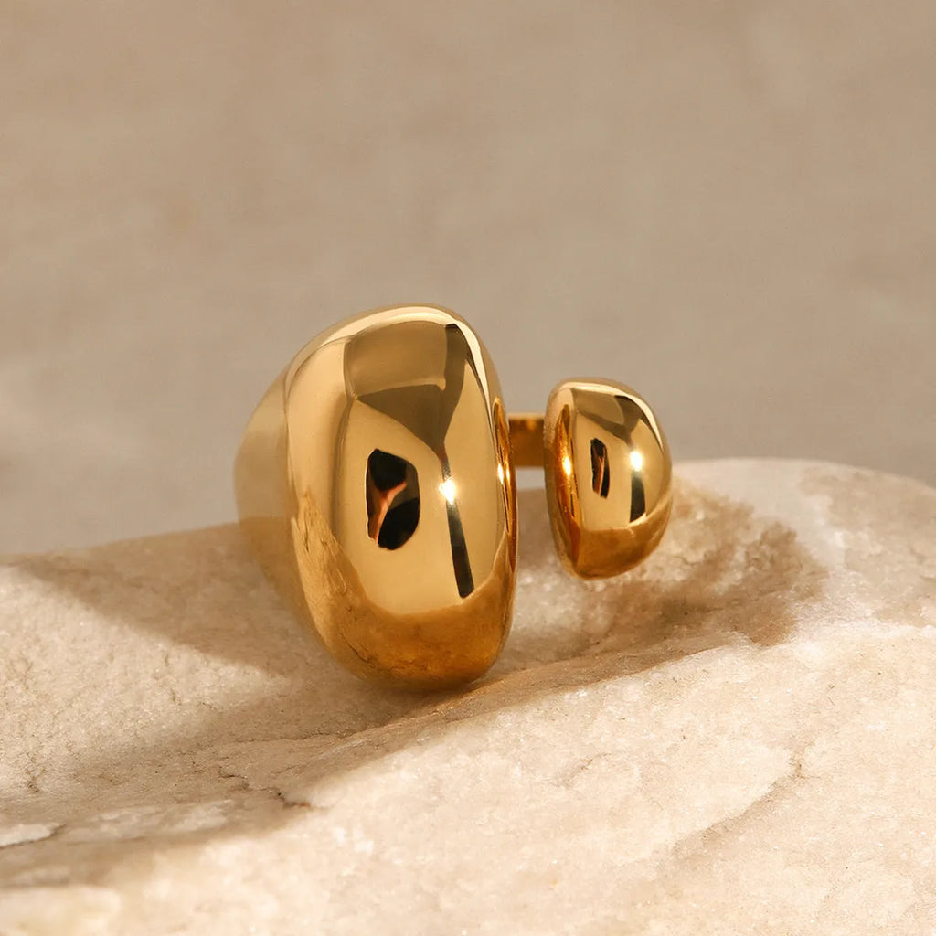 Women's stainless steel geometric open ring with exaggerated shape and electroplated finish