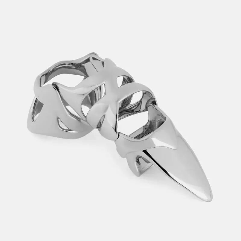 Silver punk armour finger cover ring with alloy construction and standard sizing