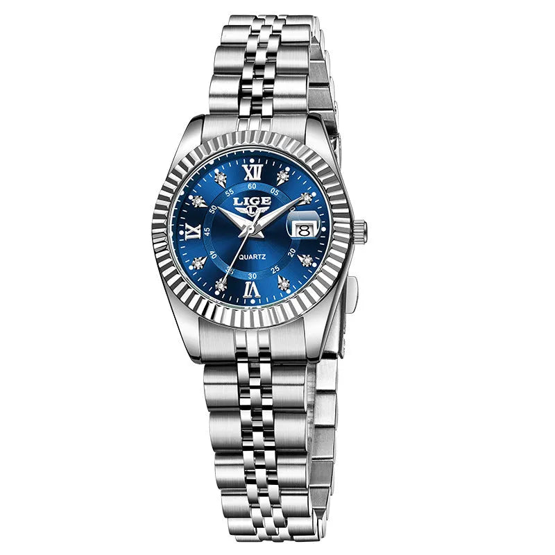 Women's waterproof quartz fashion watch in multiple colour options with 10mm thickness