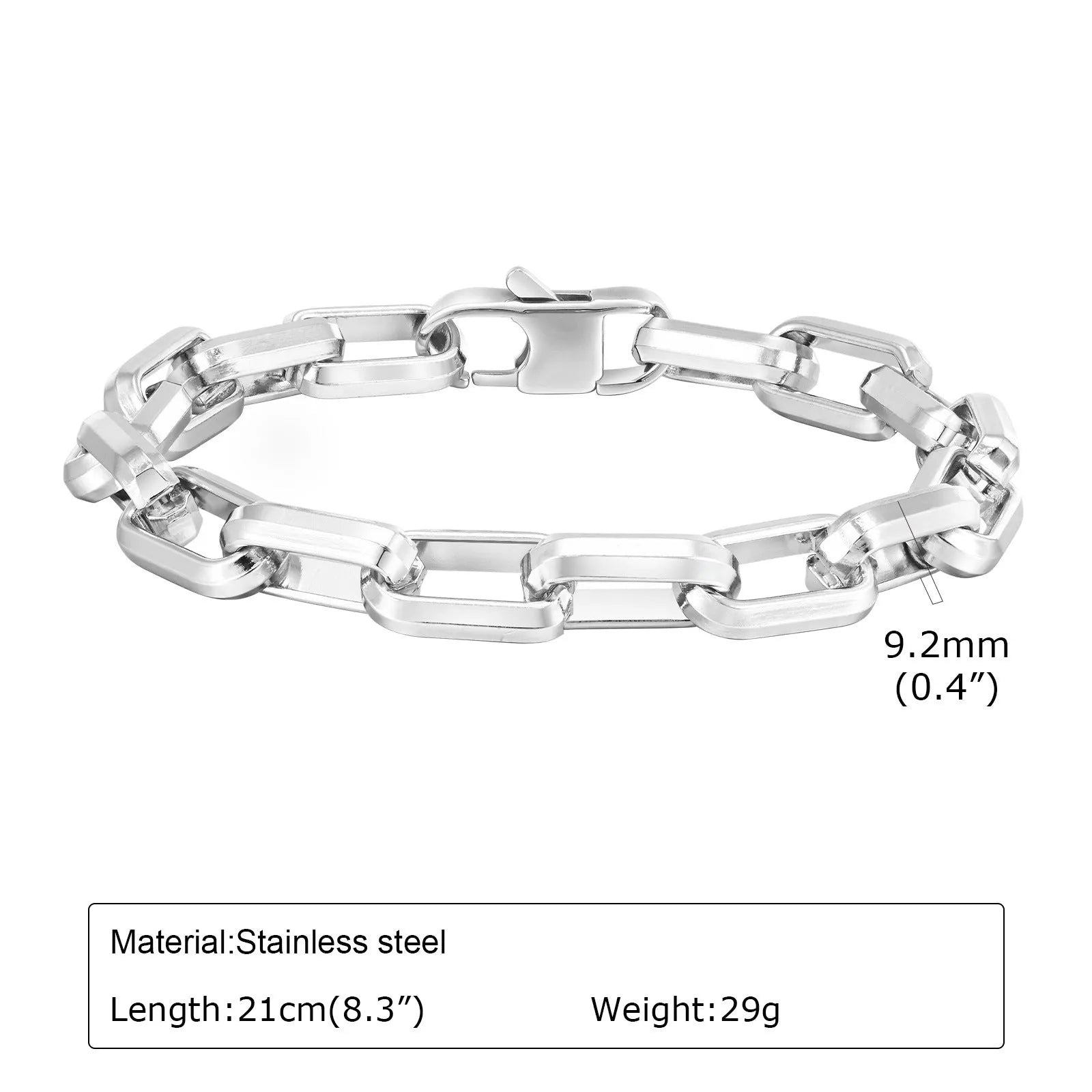 Titanium steel men's bracelet with square chain links in steel, gold, black, or retro finish.