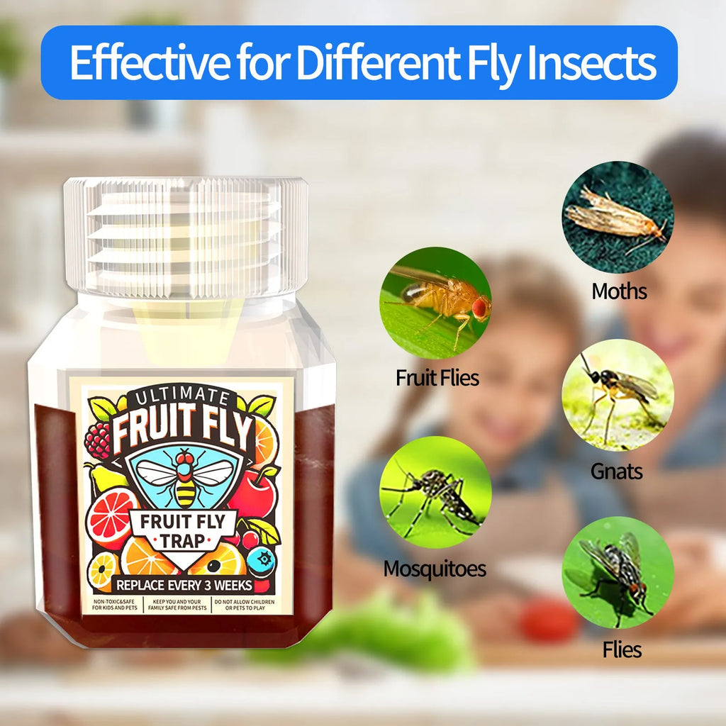 Fruit fly bait liquid bottle with funnel and non-funnel specification options for indoor pest control