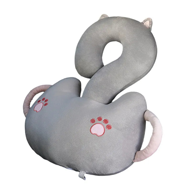 Square cartoon animal hug cushion on a sofa, showing capybara design, 65cm in size.