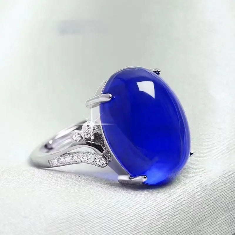 Adjustable women's natural sapphire ring in ethnic geometric style with alloy construction showing colour options