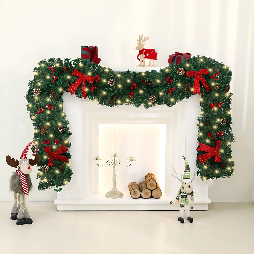 PVC rattan Christmas decorative cane with pine cone bow accent in European style design