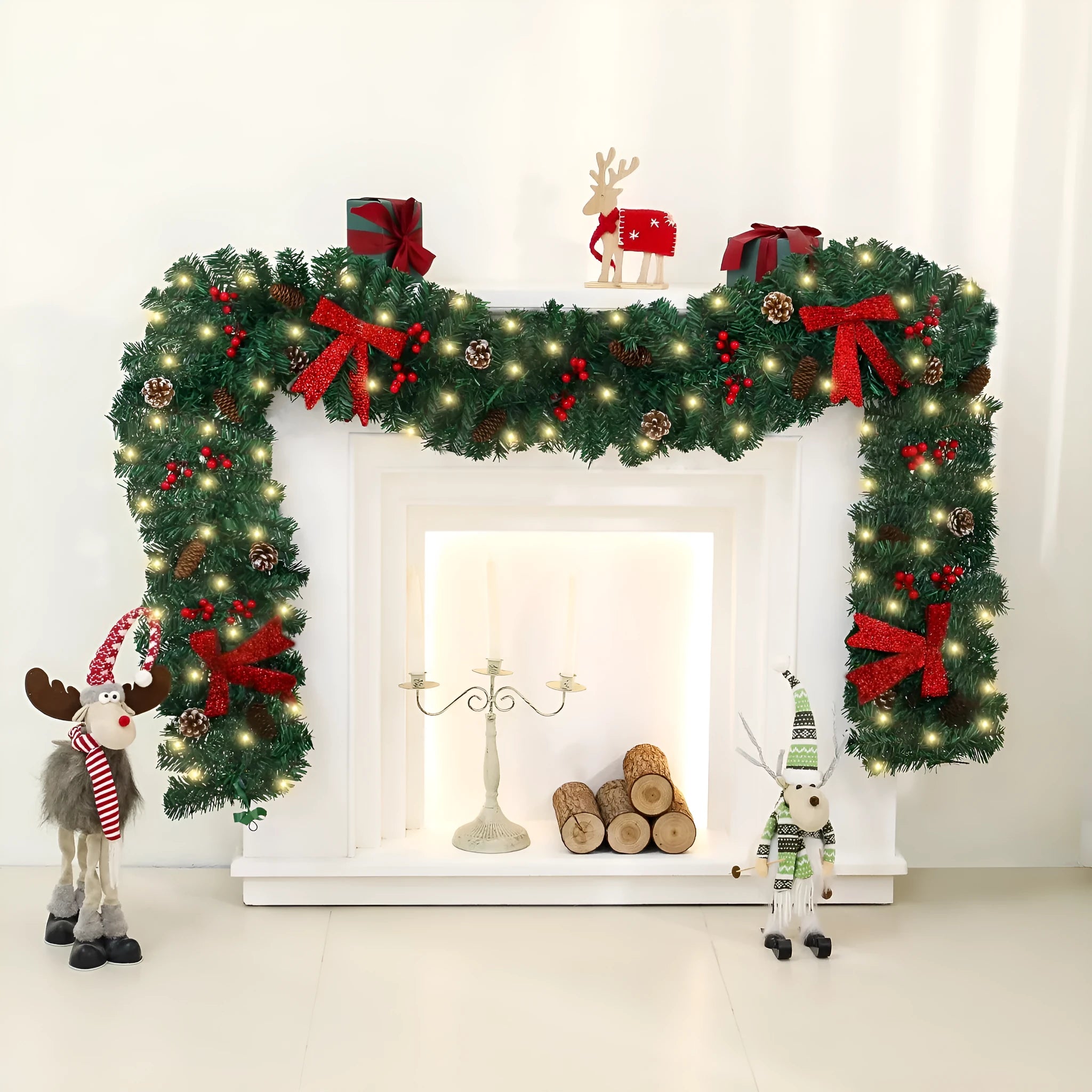 PVC rattan Christmas decorative cane with pine cone bow accent in European style design