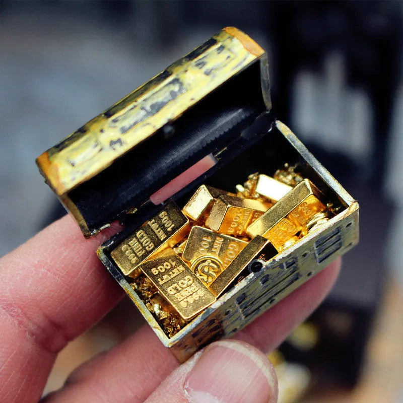 Alloy treasure box doll house accessory with gold coins and bars for miniature displays