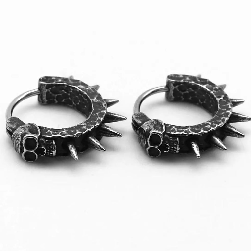 Black geometric motorcycle-themed punk drop earrings with chain details for men and women.