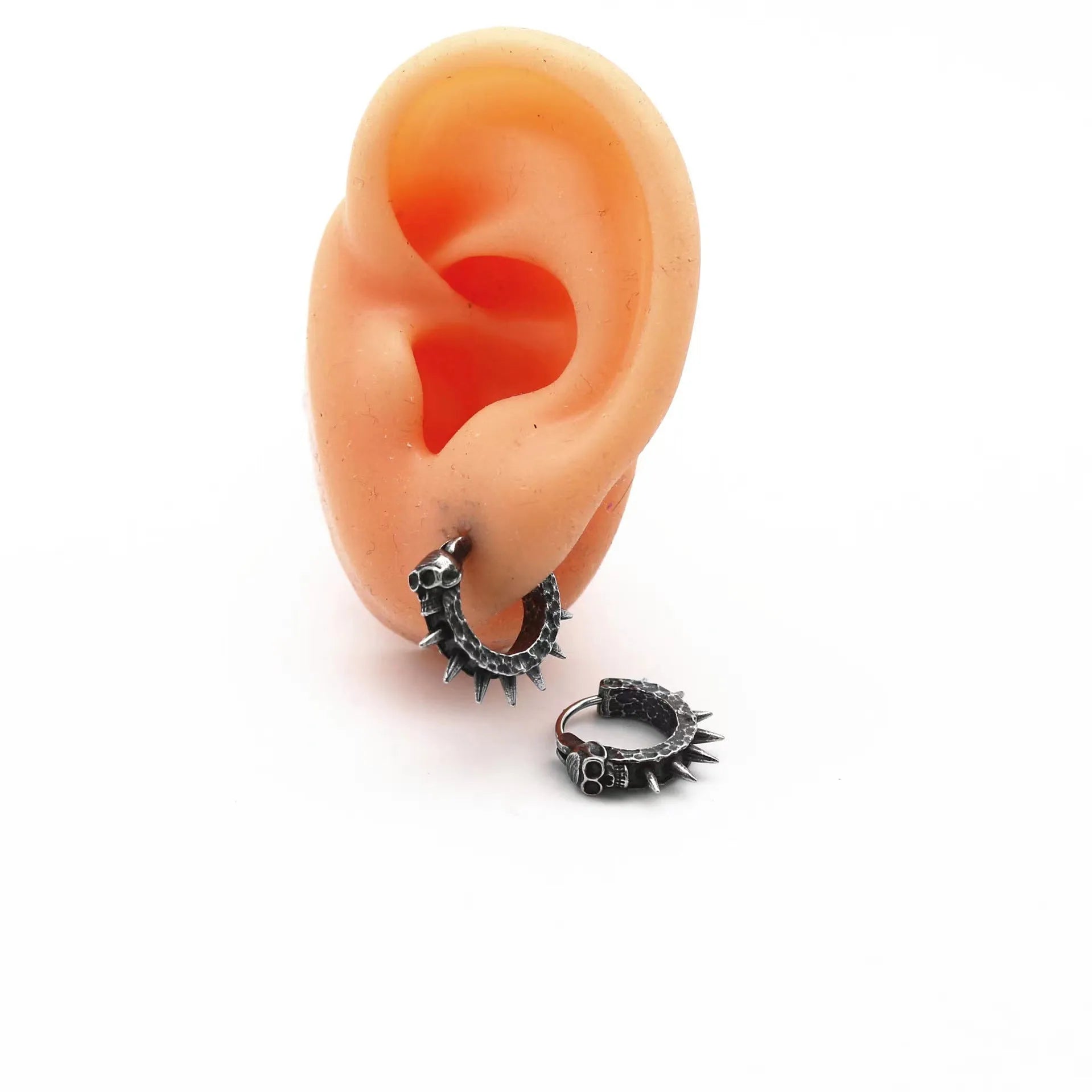 Black geometric motorcycle-themed punk drop earrings with chain details for men and women.
