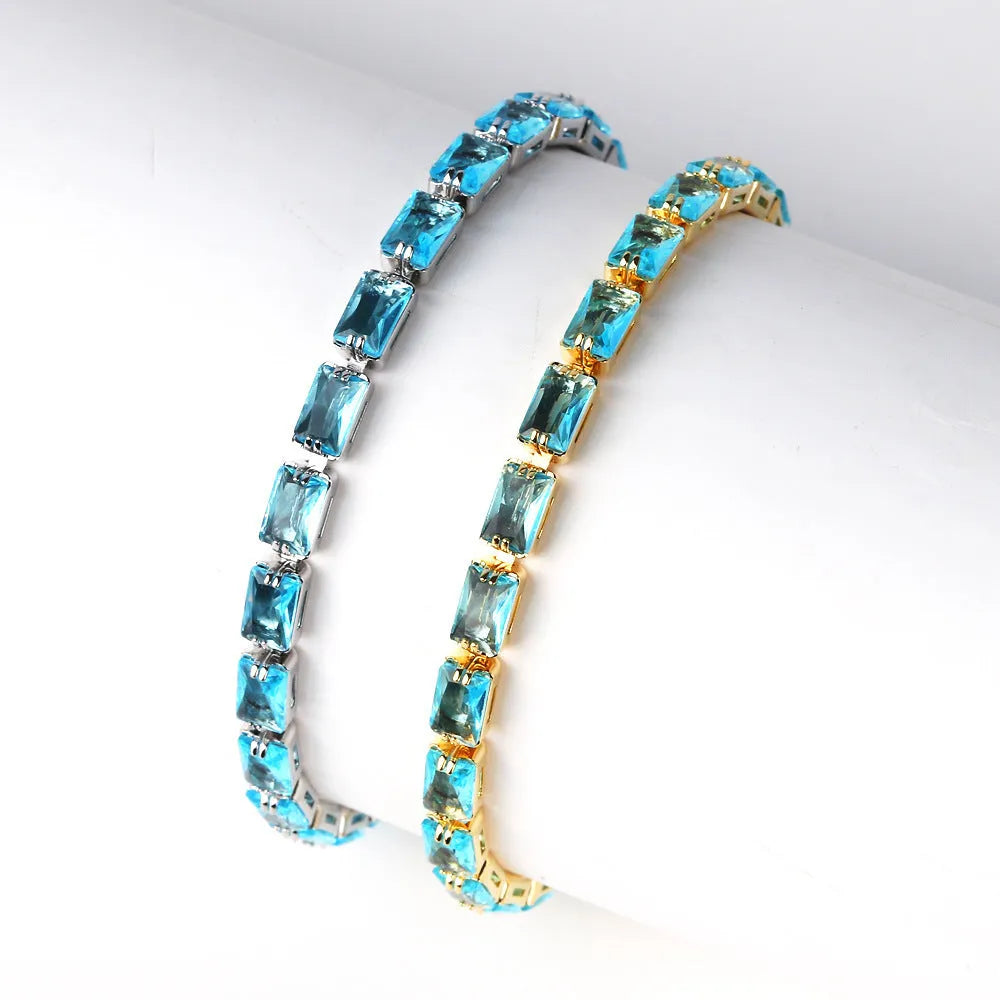 Women's zircon bracelet with electroplated finish showing multiple colour stone options set in alloy