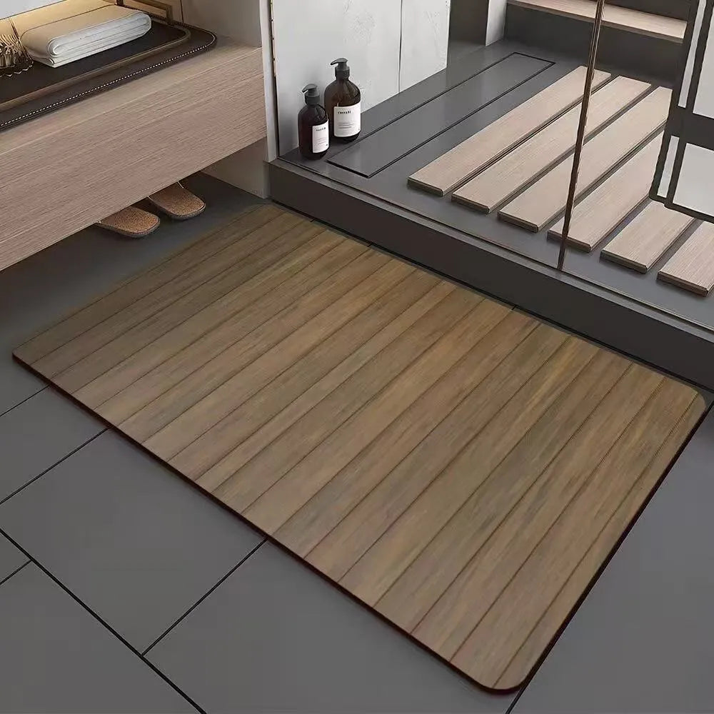 American wood grain diatom ooze bathroom floor mat with geometric pattern and non-slip surface