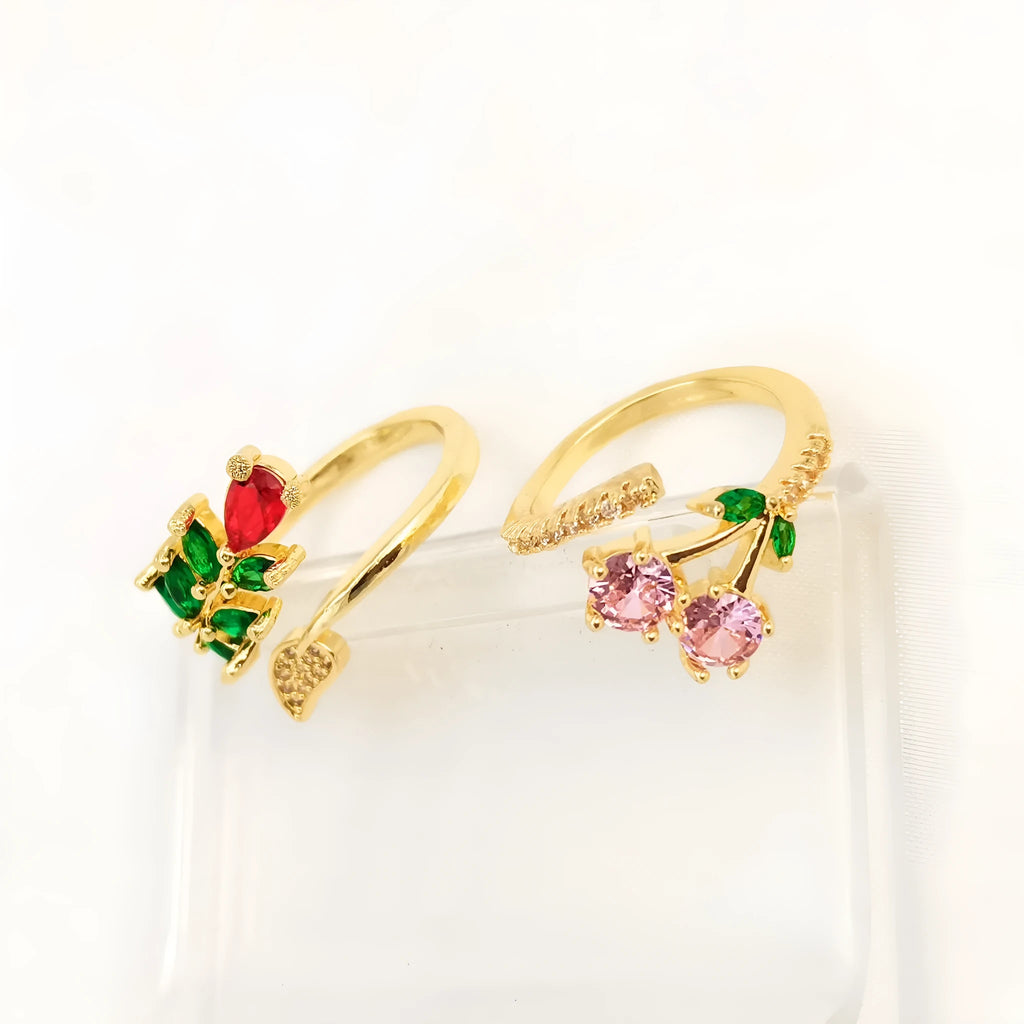 Copper open ring for women with micro inlaid leaf geometric design or solid pink finish.