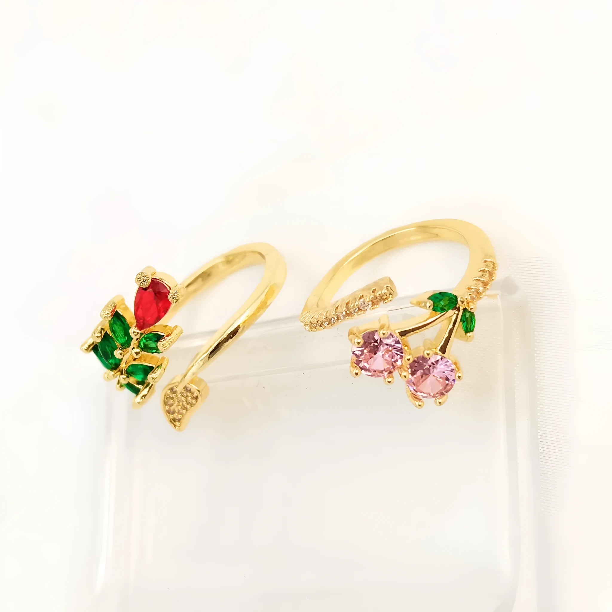 Copper open ring for women with micro inlaid leaf geometric design or solid pink finish.