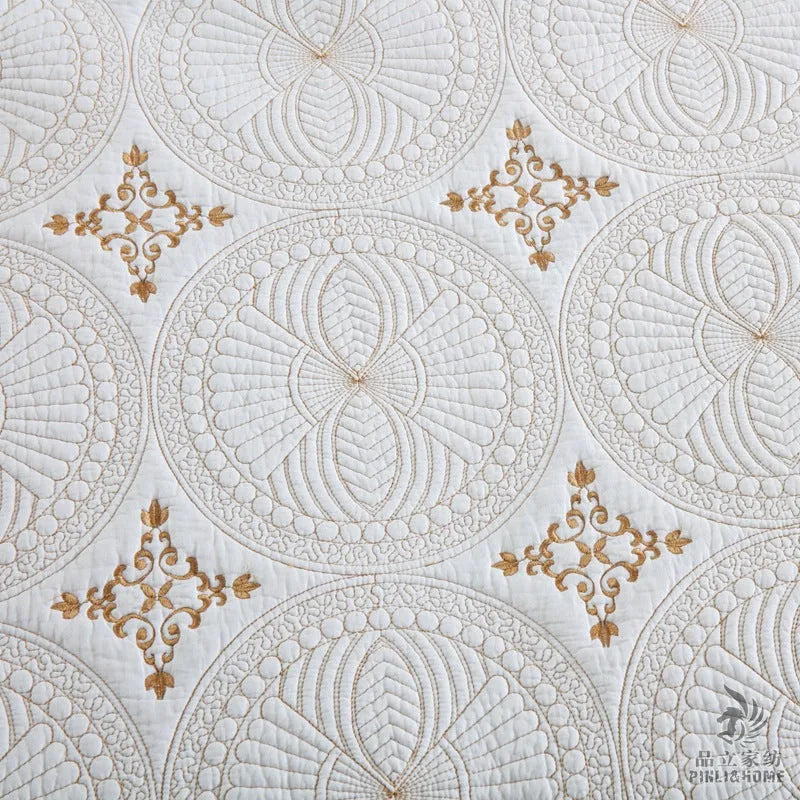 European-style embroidered cotton bed cover set with pillowcases for 1.8 metre bed
