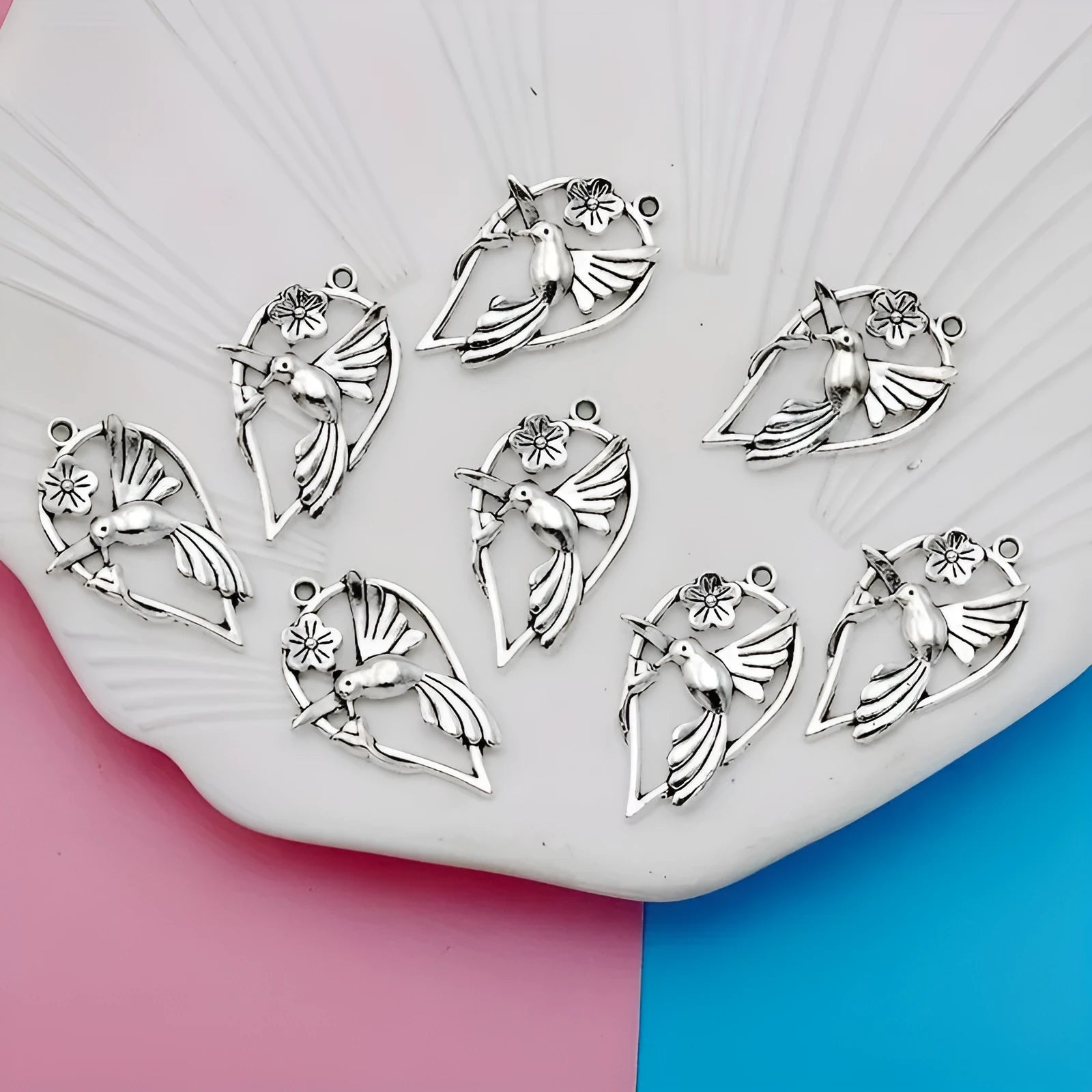 Silver-tone alloy Magpie pendant with detailed bird pattern for DIY jewellery making