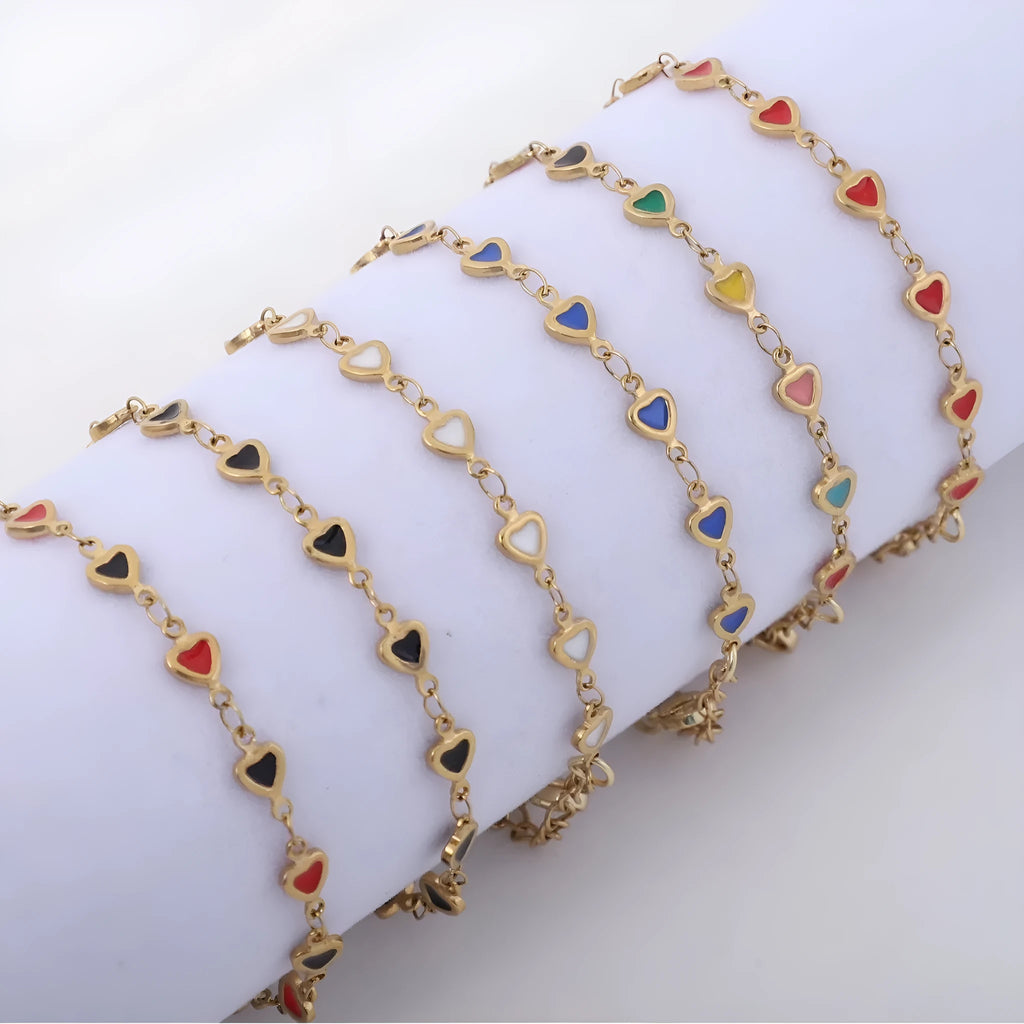 Stainless steel heart-shaped bracelet with gold vacuum plating in multiple colour options