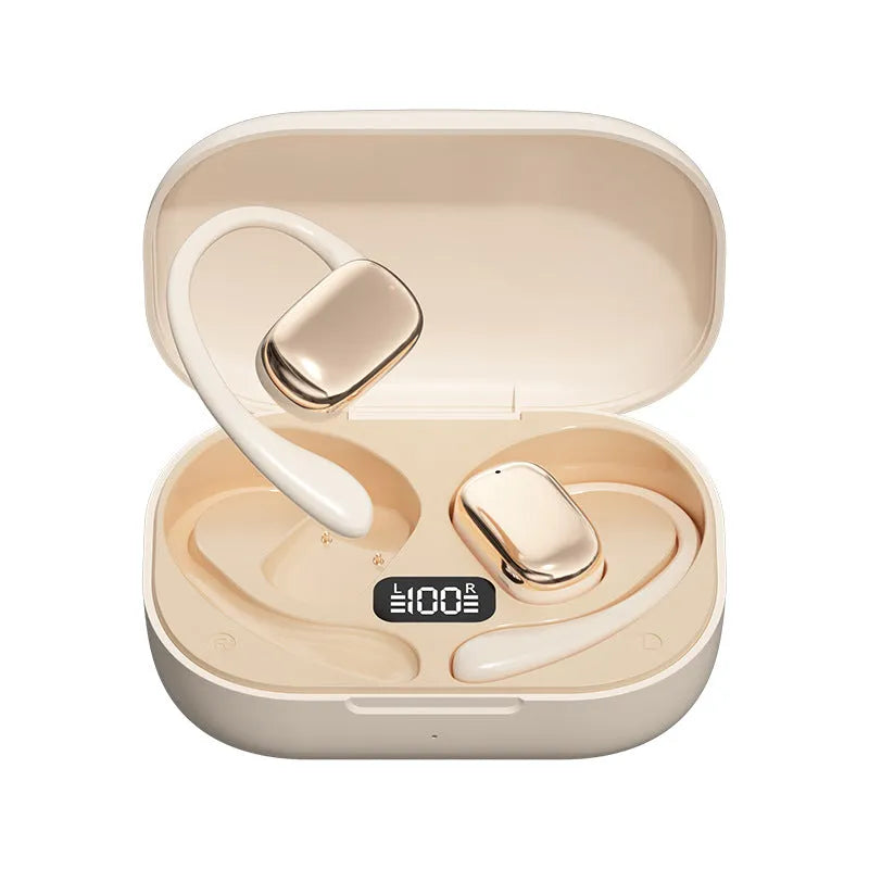 Ear-mounted headphones with digital display screen in black colour option